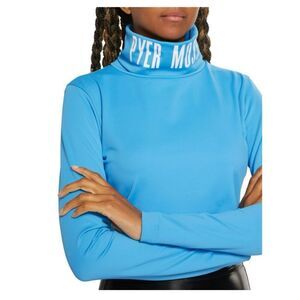 PYER MOSS Cropped Logo Turtleneck Top size S in always blue NWT